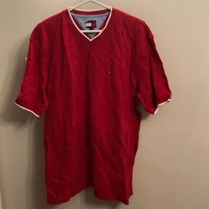 Men’s Red Tommy Hilfiger V-Neck T-Shirt Shirt